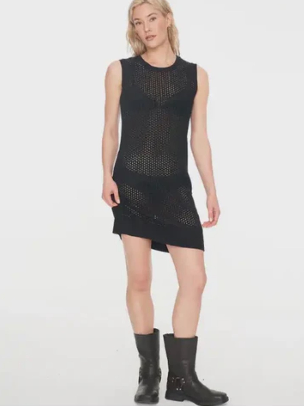 Black Sleeveless Mesh Short Sleeve Dress